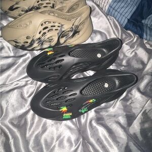 Black Foam Slip-On Shoes with Colorful Accents